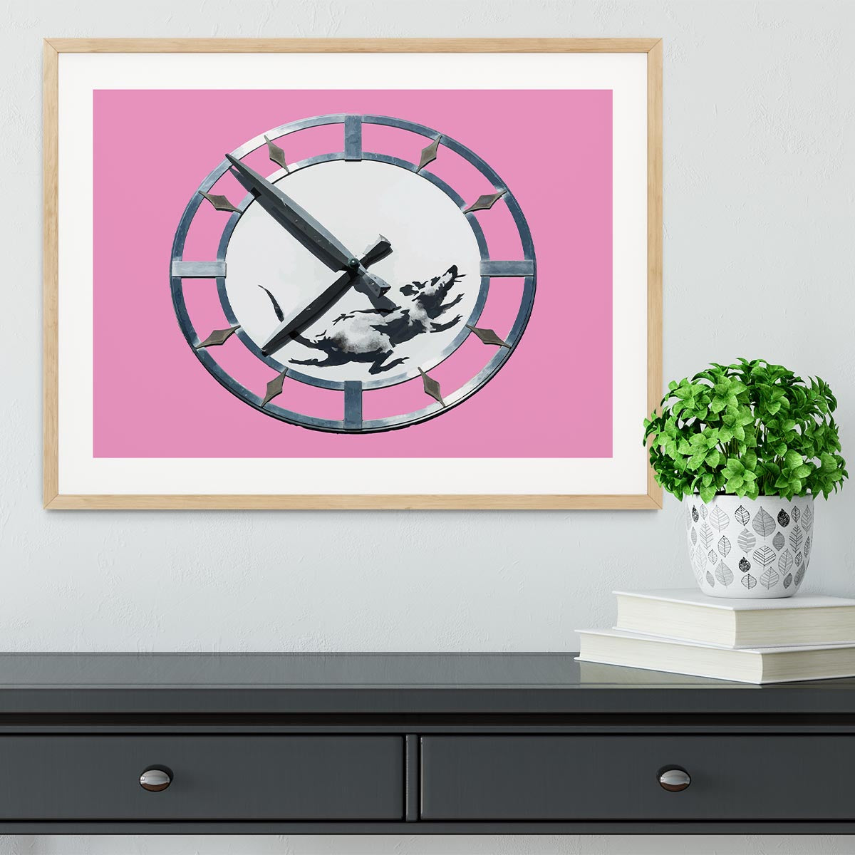 Banksy New York Clock Rat Pink Framed Print - Canvas Art Rocks - 3