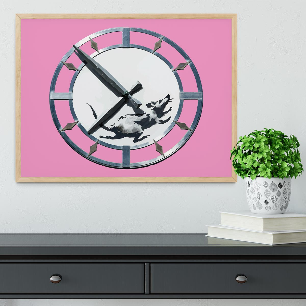 Banksy New York Clock Rat Pink Framed Print - Canvas Art Rocks - 4