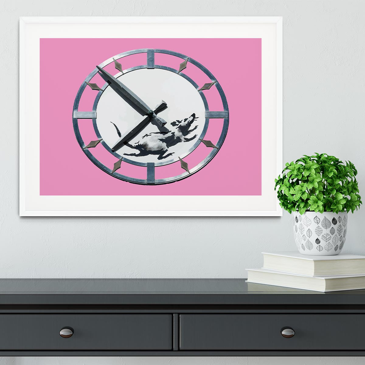 Banksy New York Clock Rat Pink Framed Print - Canvas Art Rocks - 5