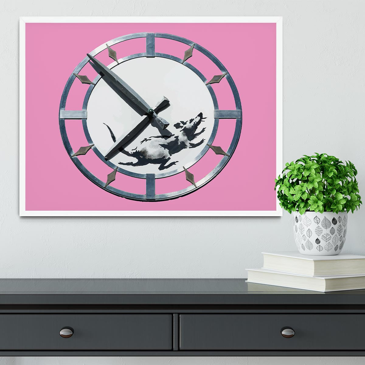Banksy New York Clock Rat Pink Framed Print - Canvas Art Rocks -6
