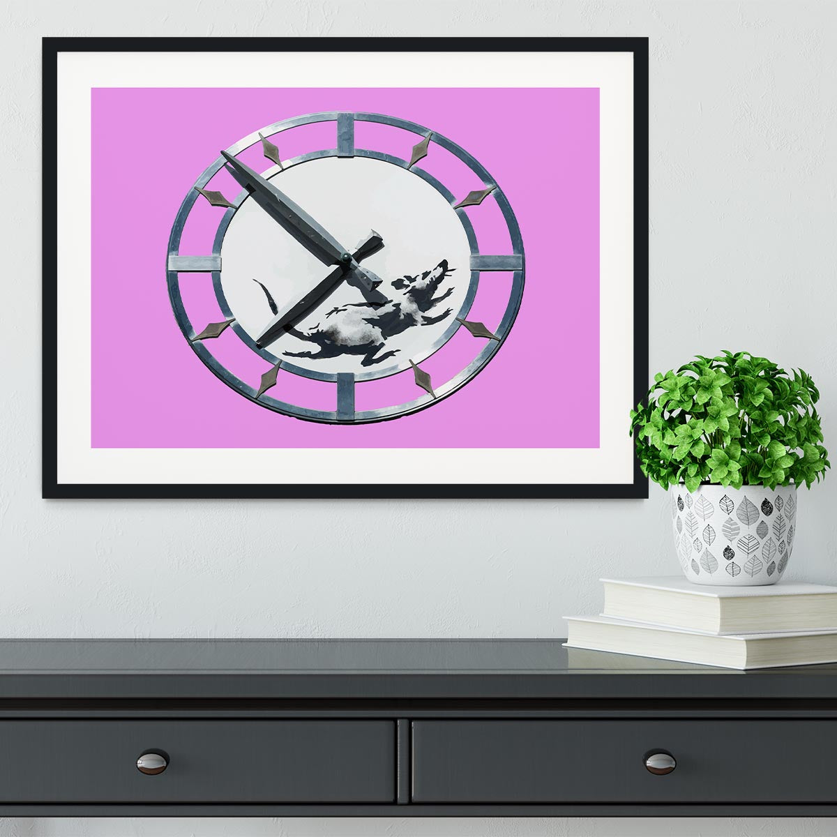 Banksy New York Clock Rat Purple Framed Print - Canvas Art Rocks - 1