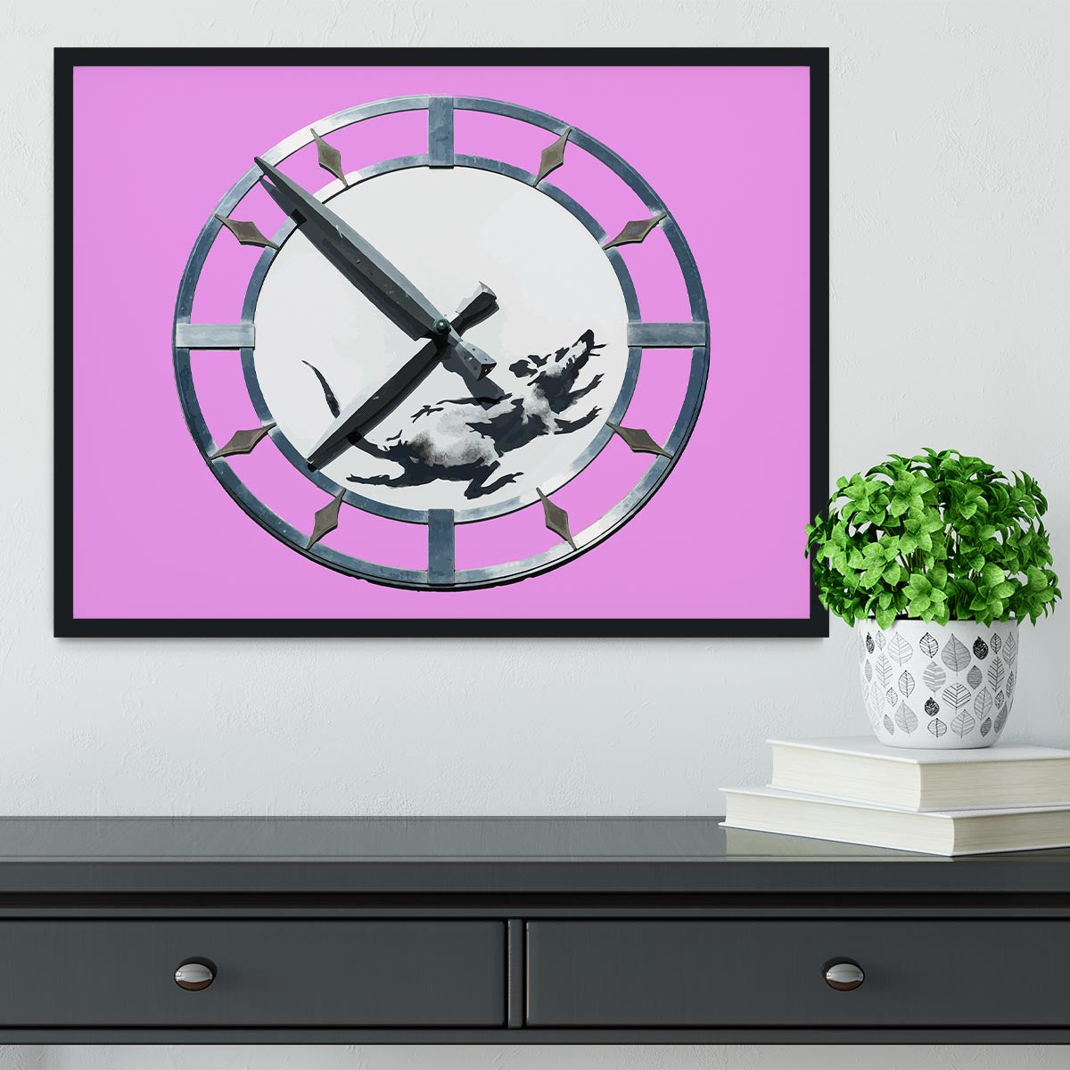 Banksy New York Clock Rat Purple Framed Print - Canvas Art Rocks - 2