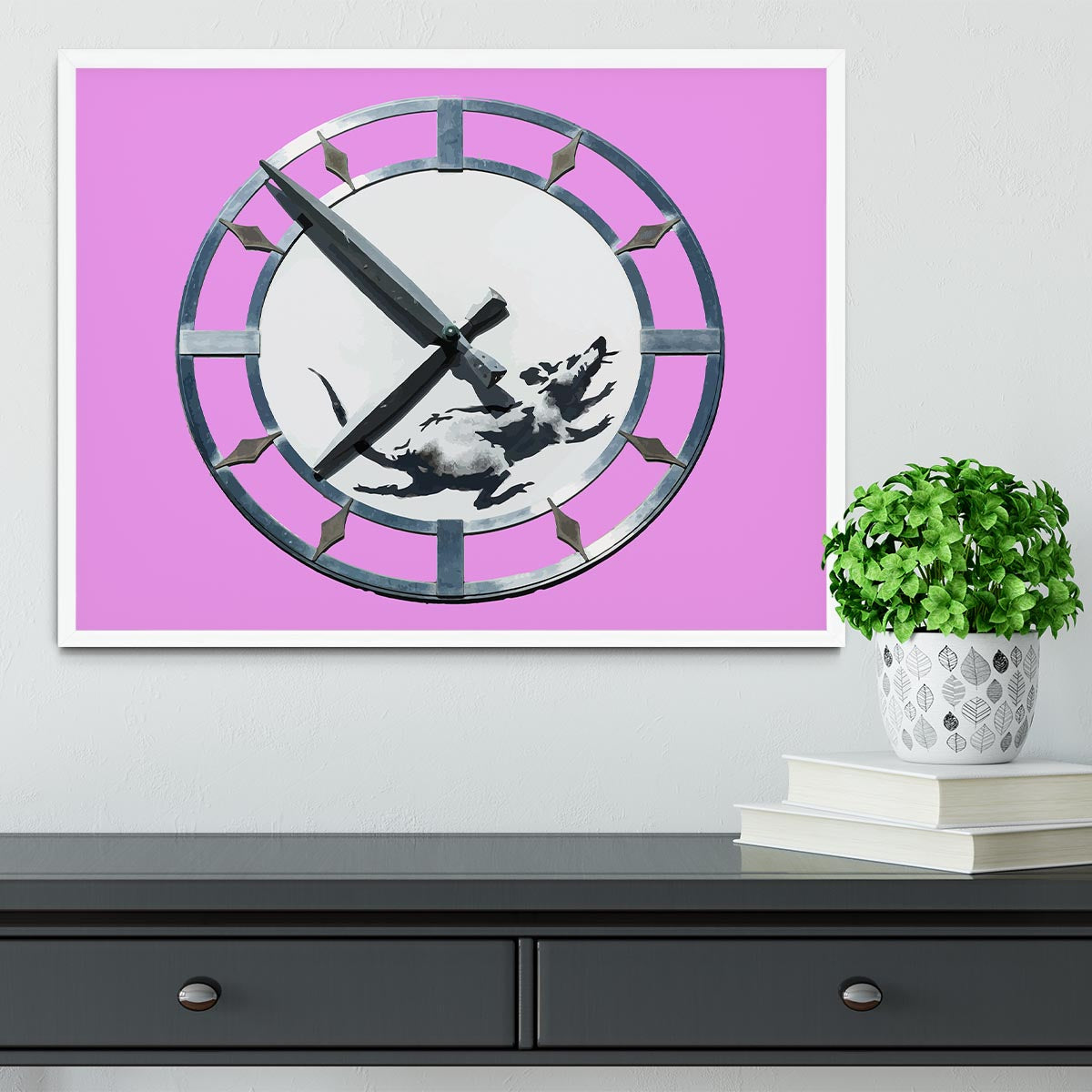 Banksy New York Clock Rat Purple Framed Print - Canvas Art Rocks -6
