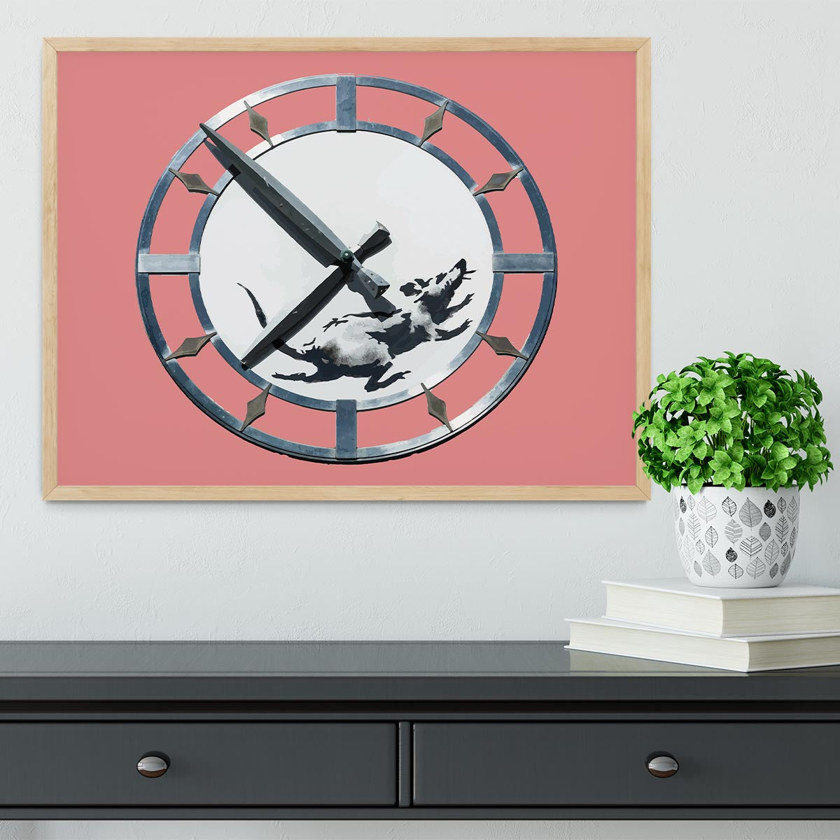 Banksy New York Clock Rat Red Framed Print - Canvas Art Rocks - 4