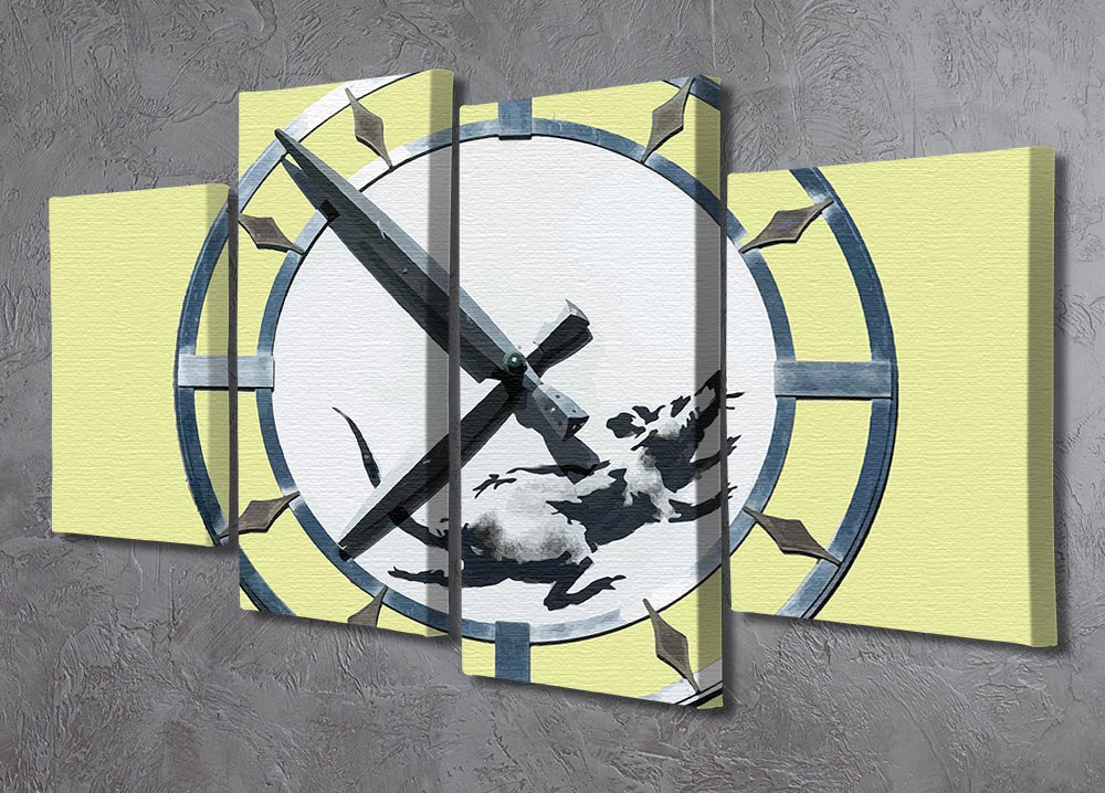 Banksy New York Clock Rat Yellow 4 Split Panel Canvas - Canvas Art Rocks - 2