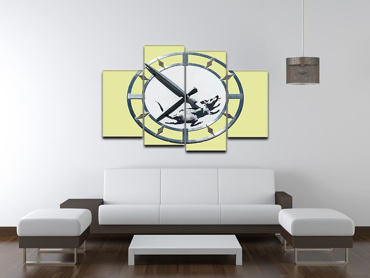 Banksy New York Clock Rat Yellow 4 Split Panel Canvas - Canvas Art Rocks - 3