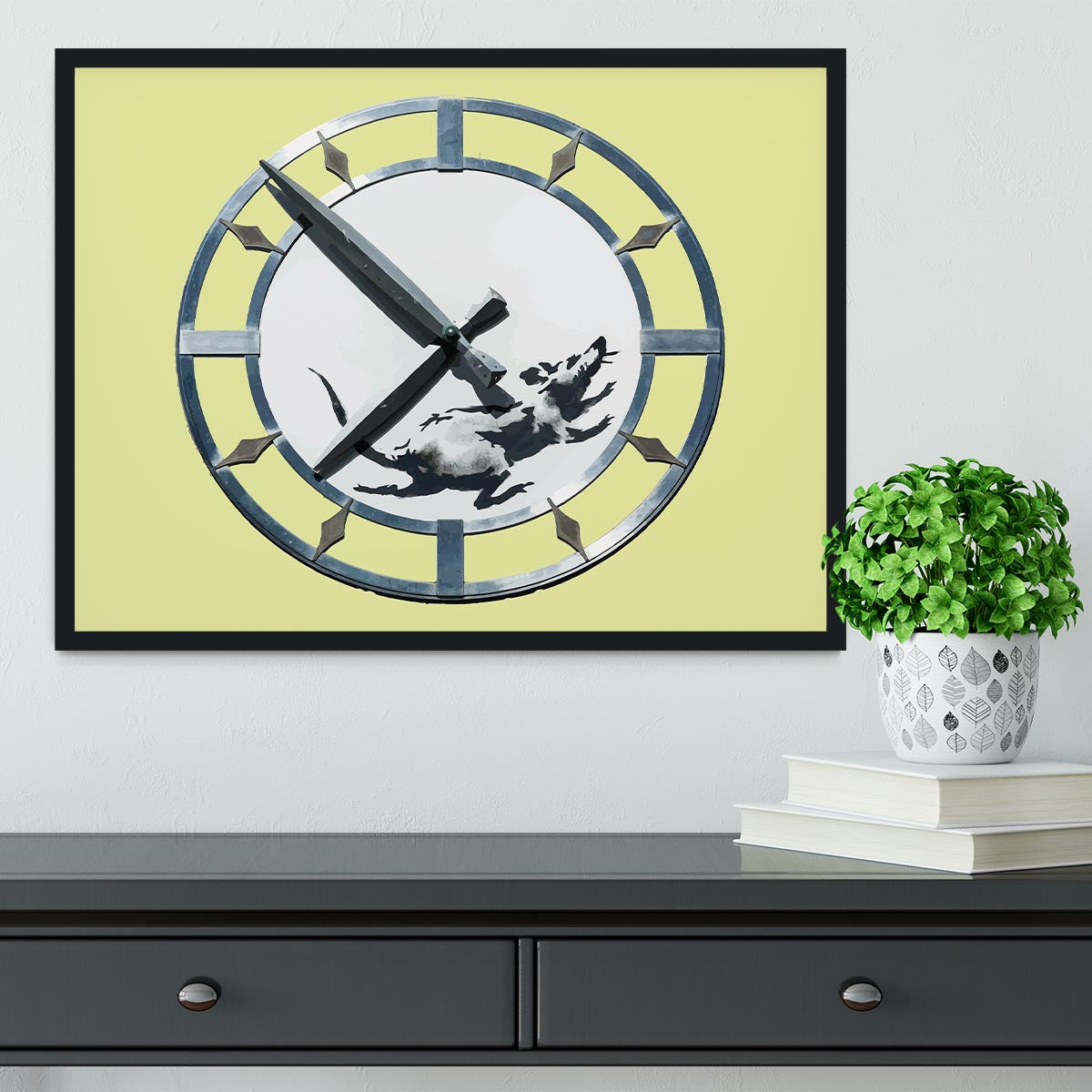 Banksy New York Clock Rat Yellow Framed Print - Canvas Art Rocks - 2