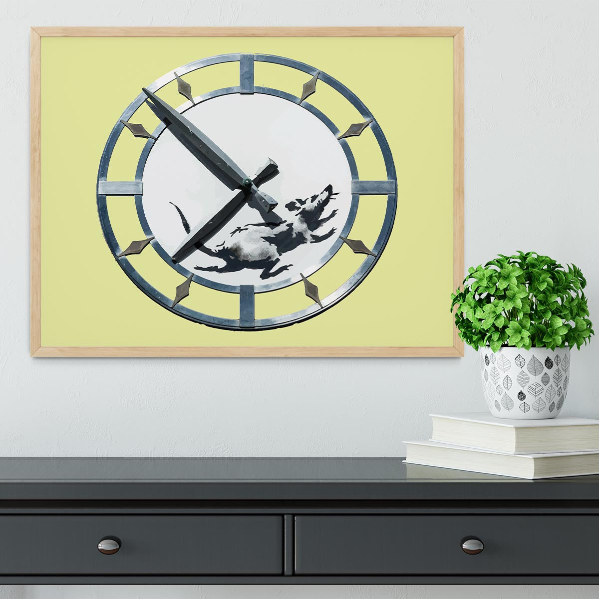 Banksy New York Clock Rat Yellow Framed Print - Canvas Art Rocks - 4