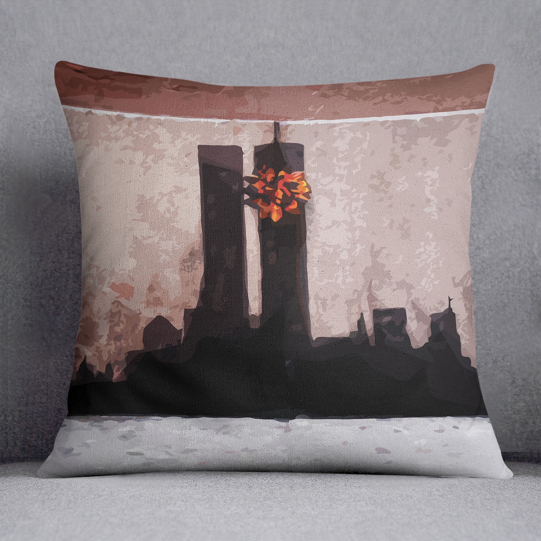 Banksy New York Twin Towers Cushion - Canvas Art Rocks - 1