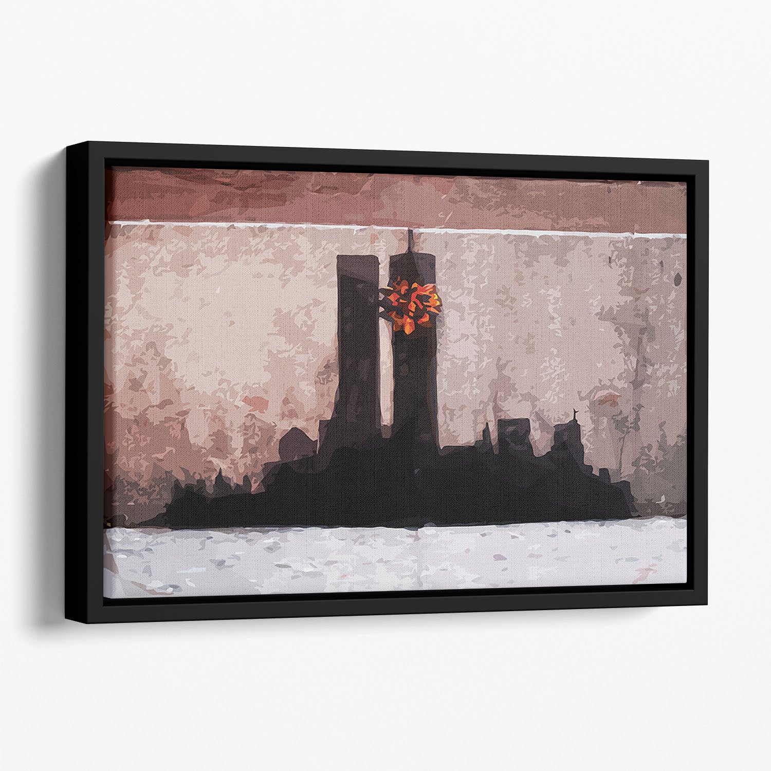 Banksy New York Twin Towers Floating Framed Canvas - Canvas Art Rocks - 1