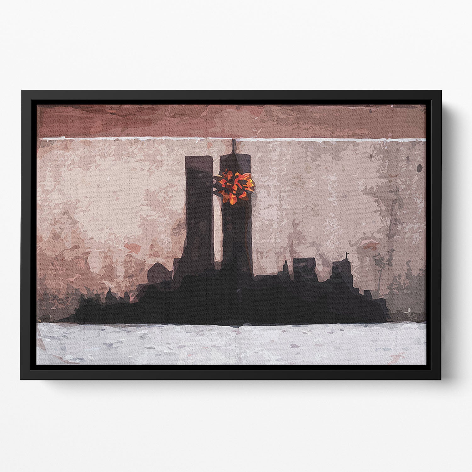 Banksy New York Twin Towers Floating Framed Canvas - Canvas Art Rocks - 2