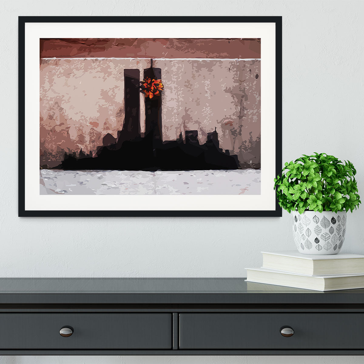 Banksy New York Twin Towers Framed Print - Canvas Art Rocks - 1