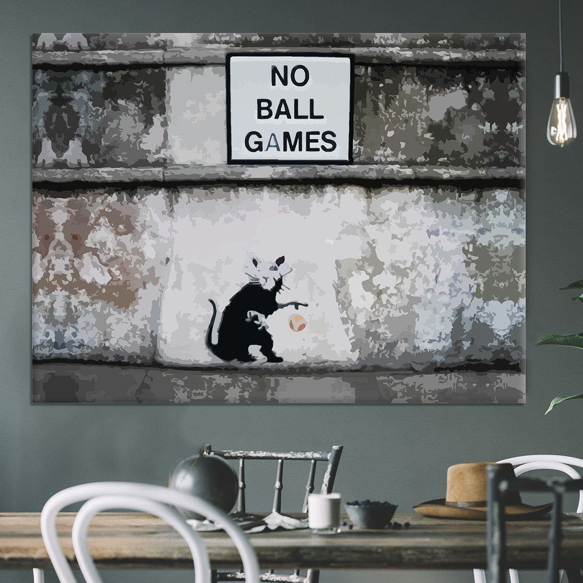 Banksy No Ball Games Rat Canvas Print or Poster