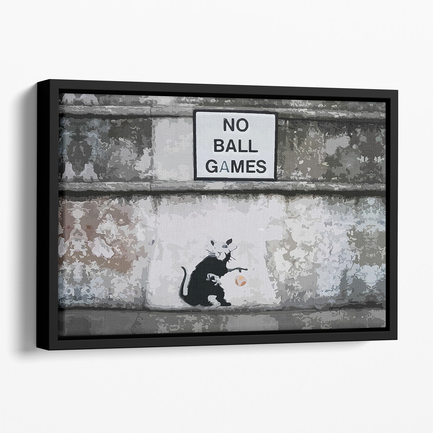 Banksy No Ball Games Rat Floating Framed Canvas - Canvas Art Rocks - 1