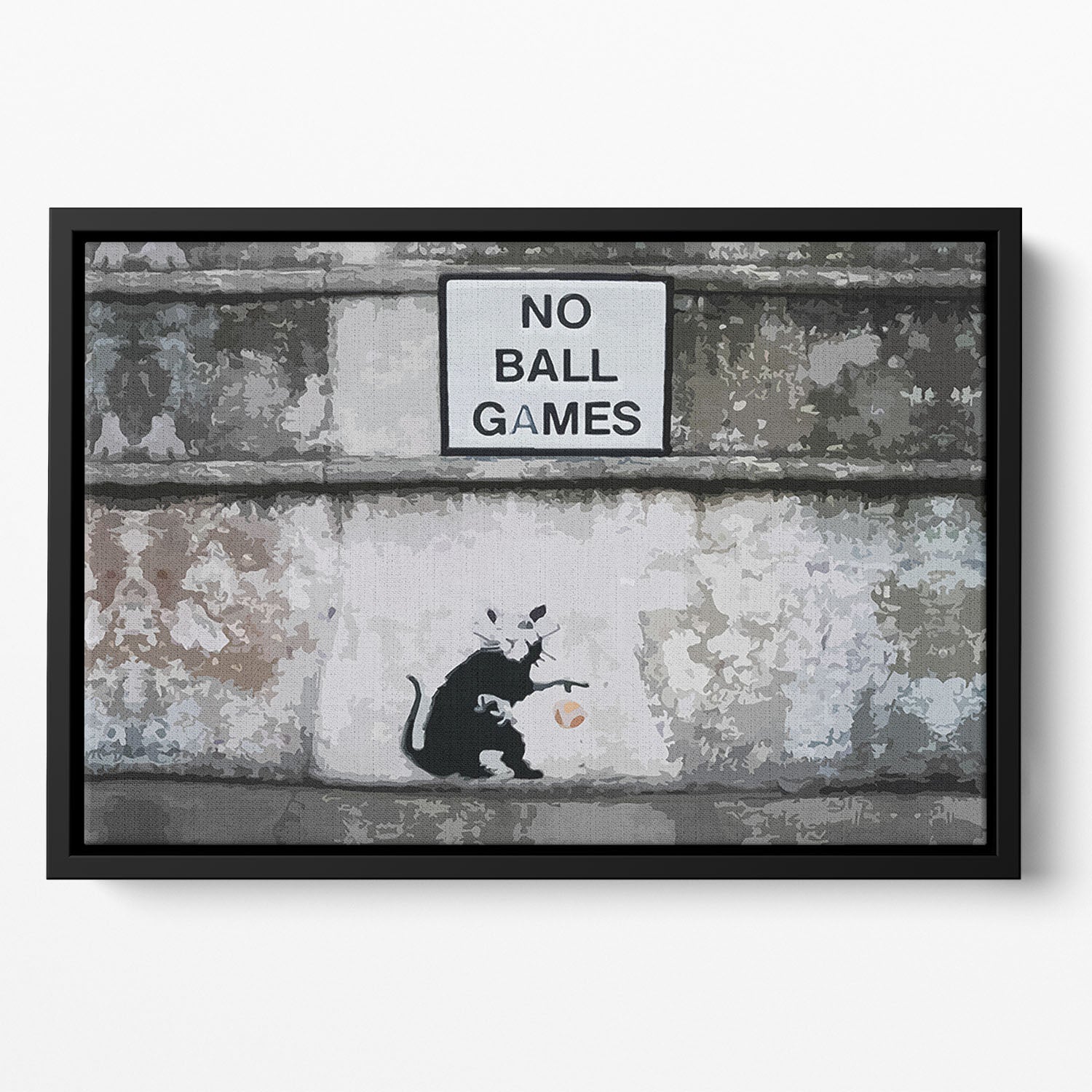 Banksy No Ball Games Rat Floating Framed Canvas - Canvas Art Rocks - 2