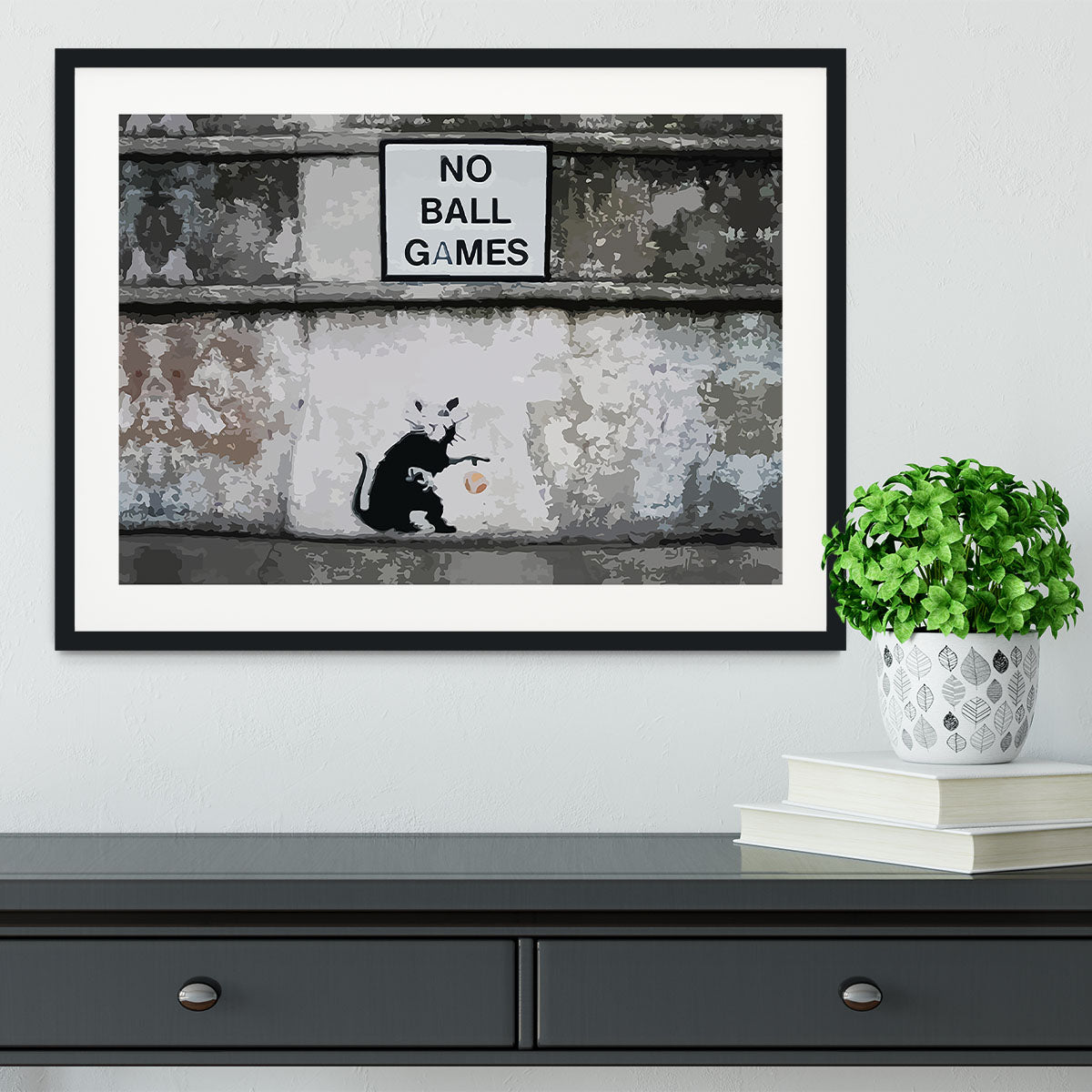 Banksy No Ball Games Rat Framed Print - Canvas Art Rocks - 1