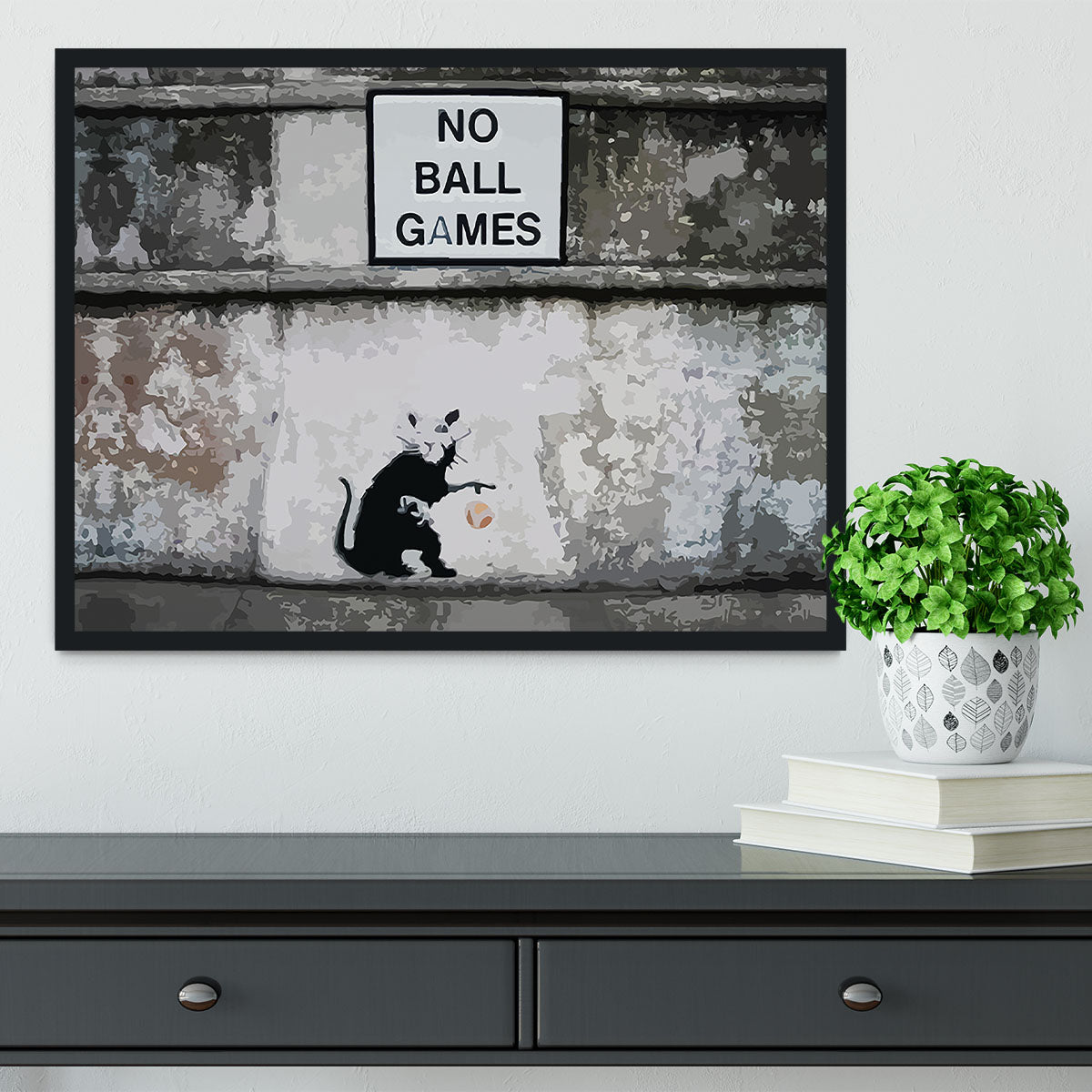 Banksy No Ball Games Rat Framed Print - Canvas Art Rocks - 2