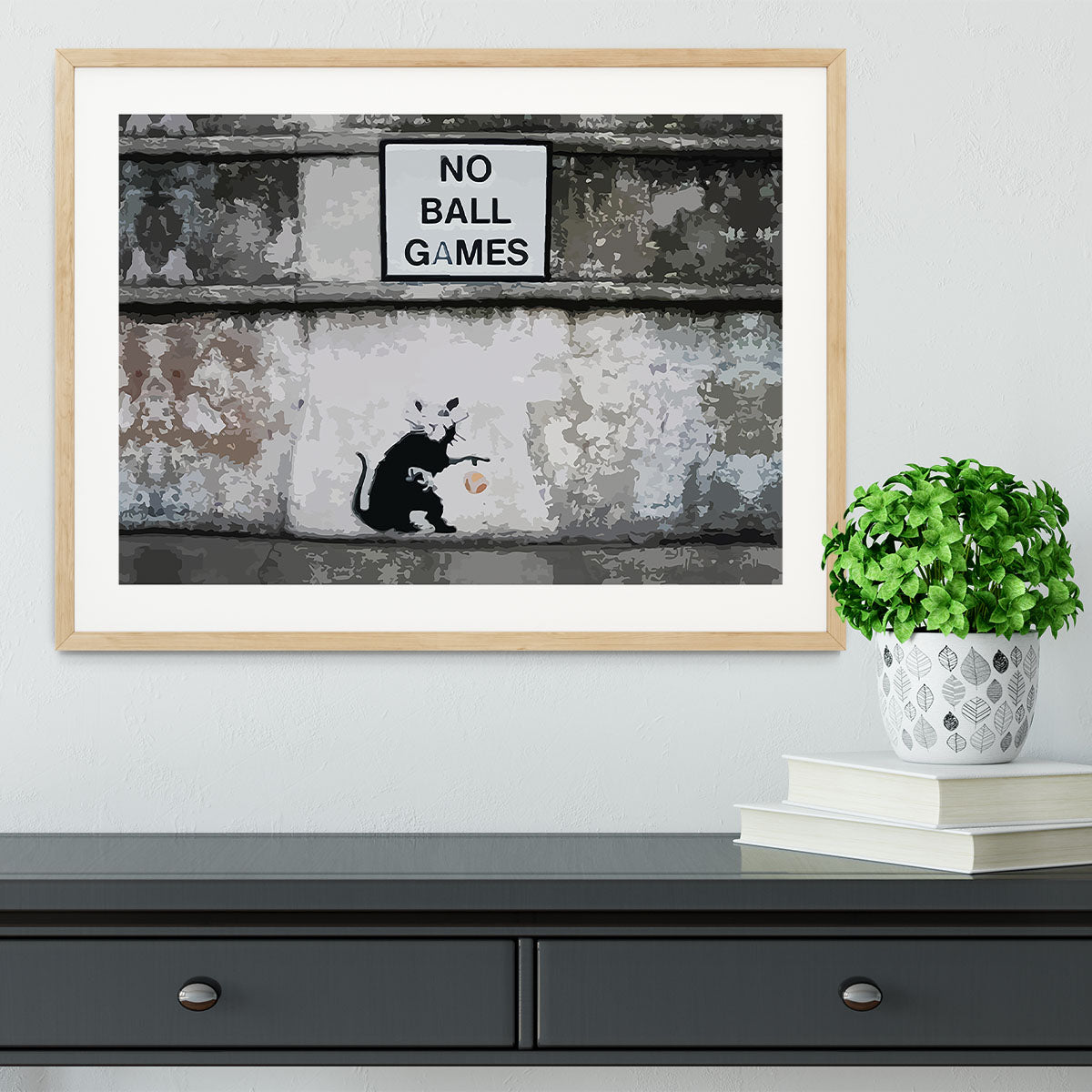 Banksy No Ball Games Rat Framed Print - Canvas Art Rocks - 3