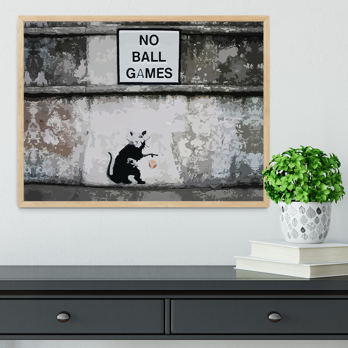 Banksy No Ball Games Rat Framed Print - Canvas Art Rocks - 4