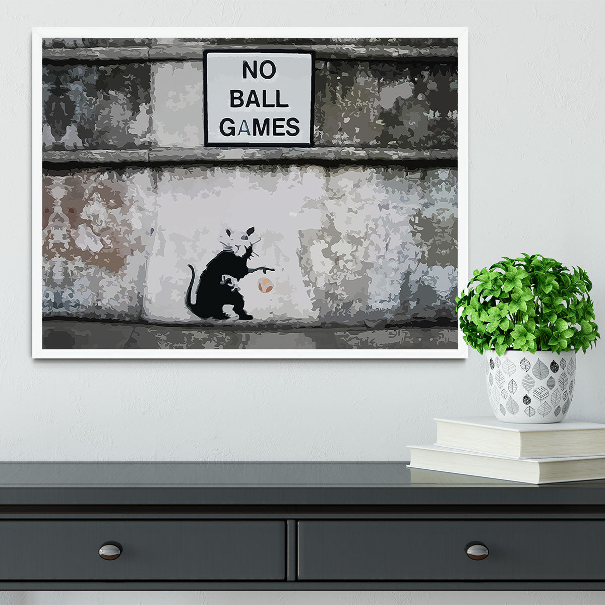 Banksy No Ball Games Rat Framed Print - Canvas Art Rocks -6