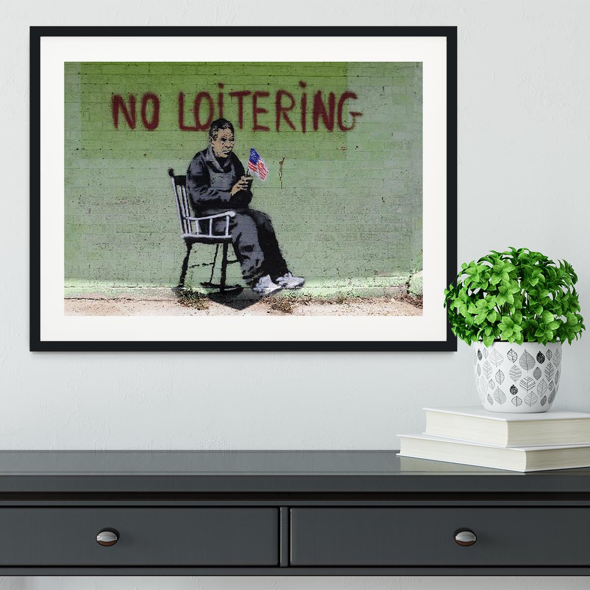 Banksy No Loitering Framed Print - Canvas Art Rocks - 1
