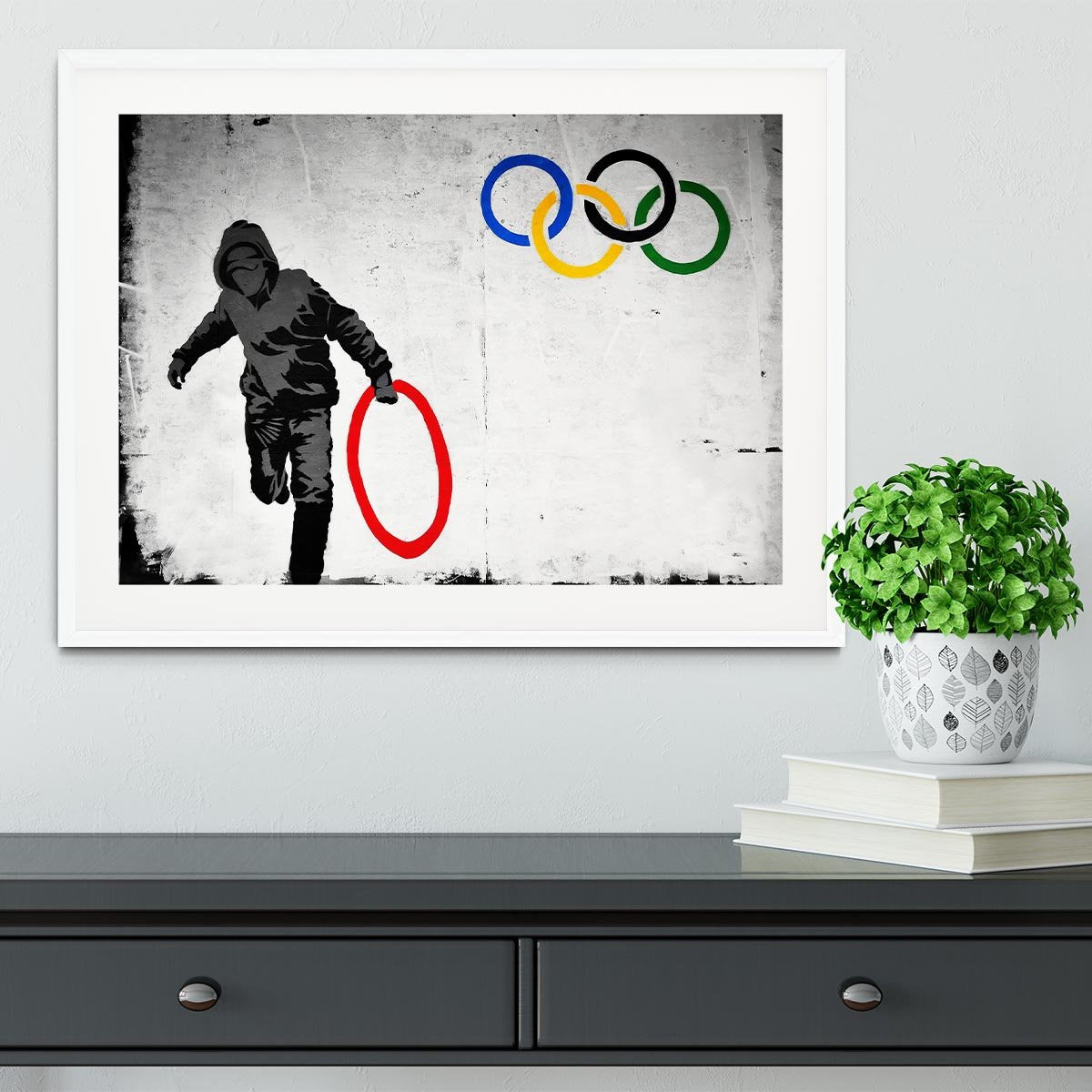 Banksy Olympic Rings Looter Framed Print - Canvas Art Rocks - 5