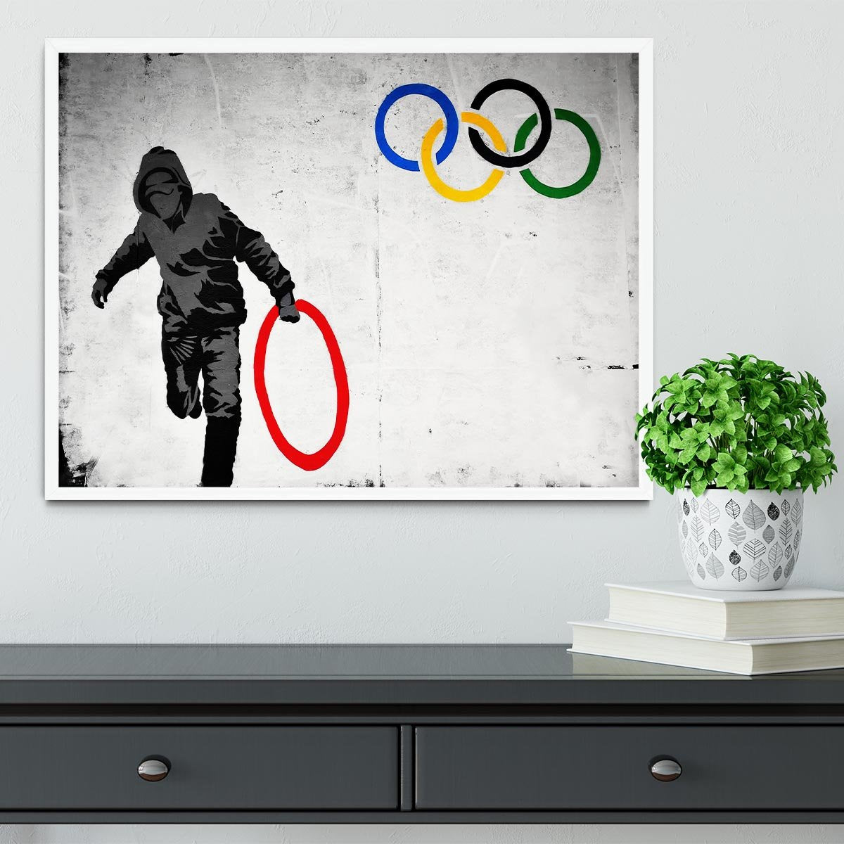 Banksy Olympic Rings Looter Framed Print - Canvas Art Rocks -6