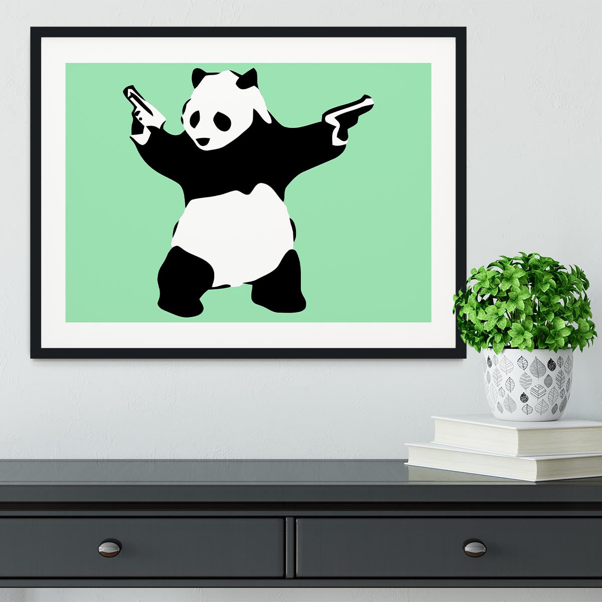 Banksy Panda Green Framed Print - Canvas Art Rocks - 1