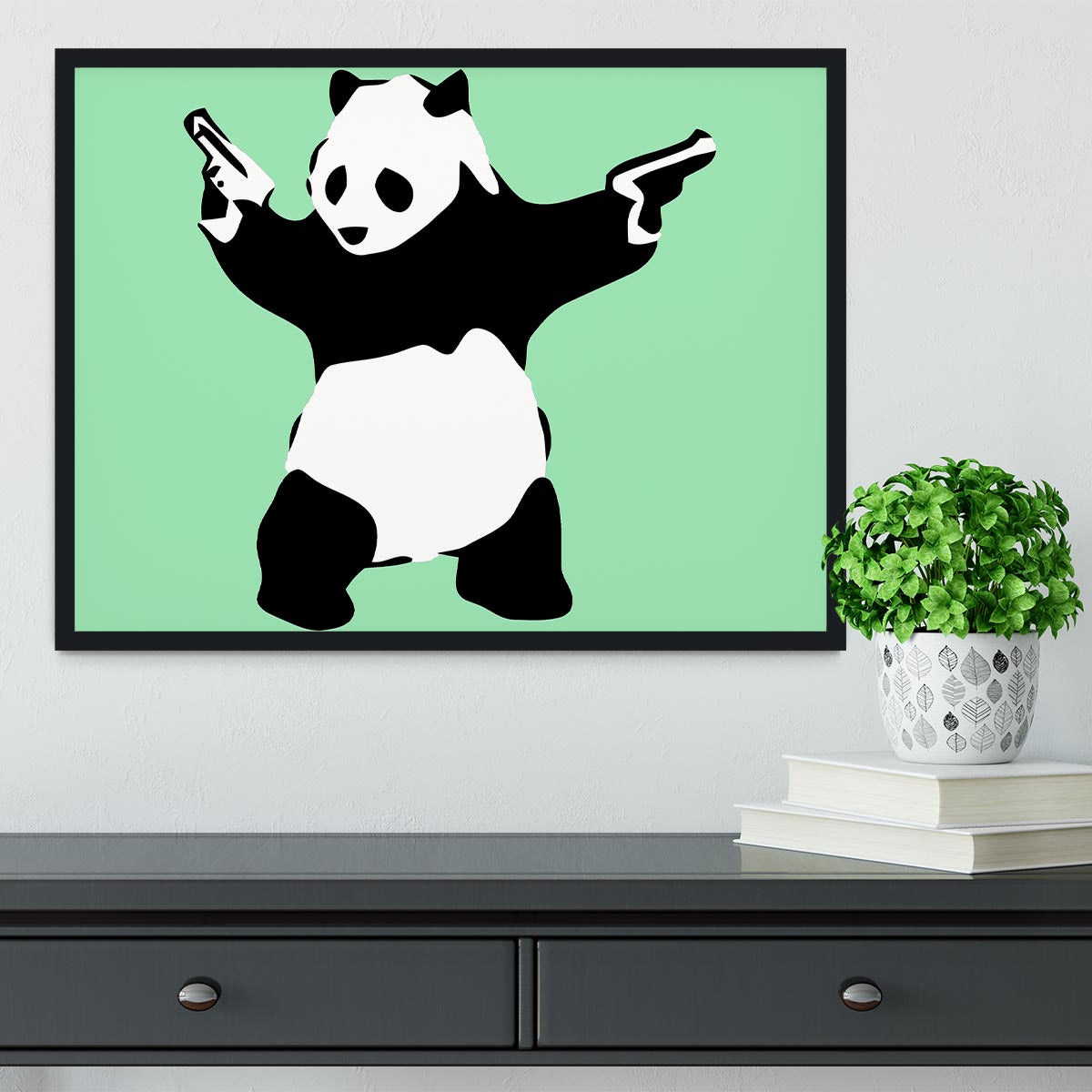 Banksy Panda Green Framed Print - Canvas Art Rocks - 2