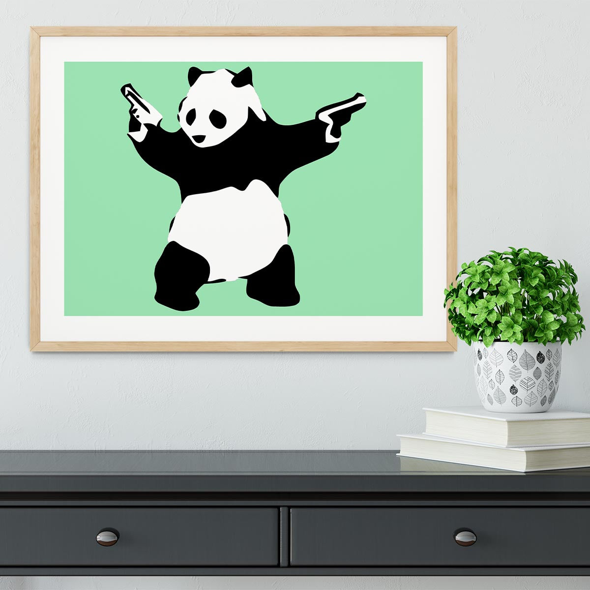 Banksy Panda Green Framed Print - Canvas Art Rocks - 3