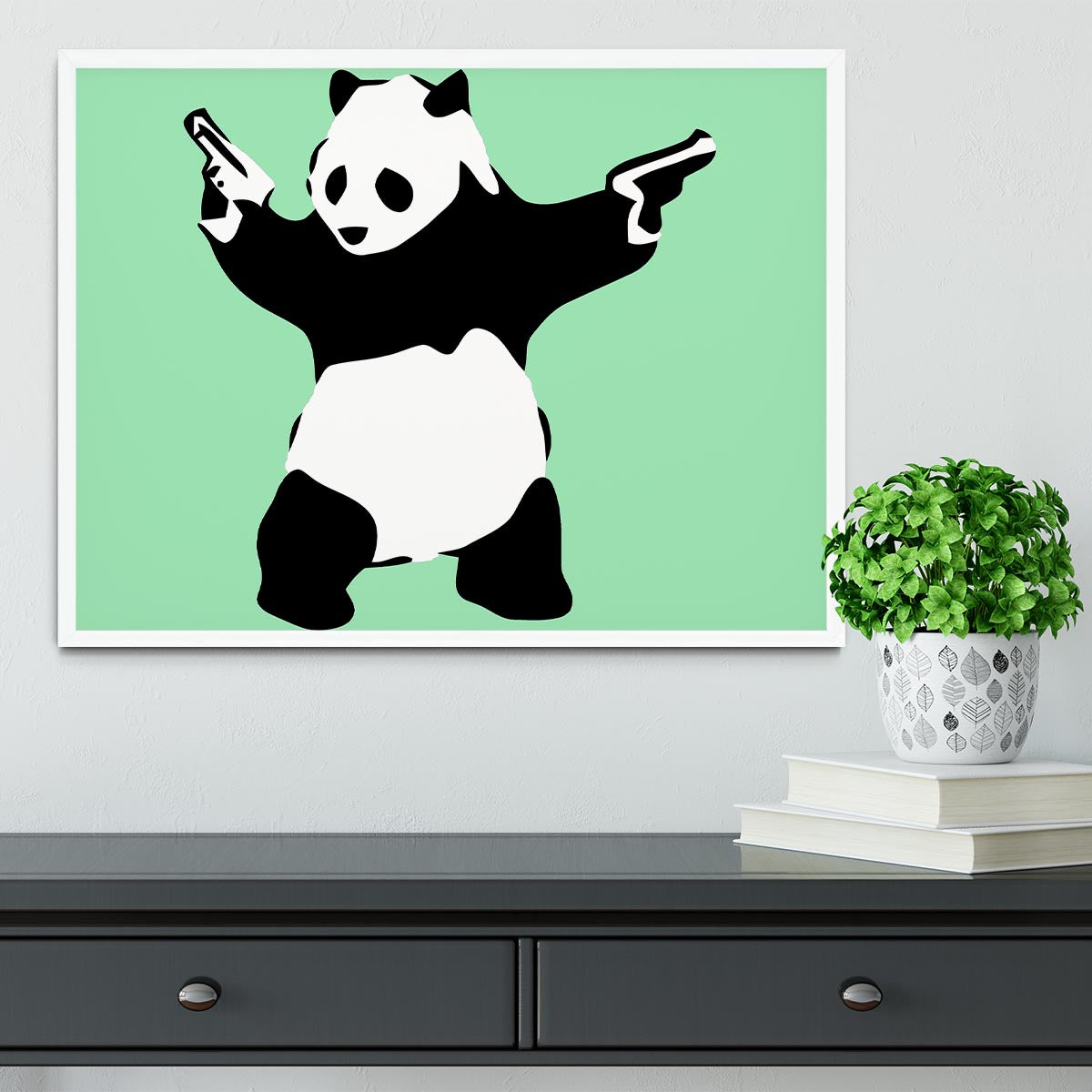 Banksy Panda Green Framed Print - Canvas Art Rocks -6
