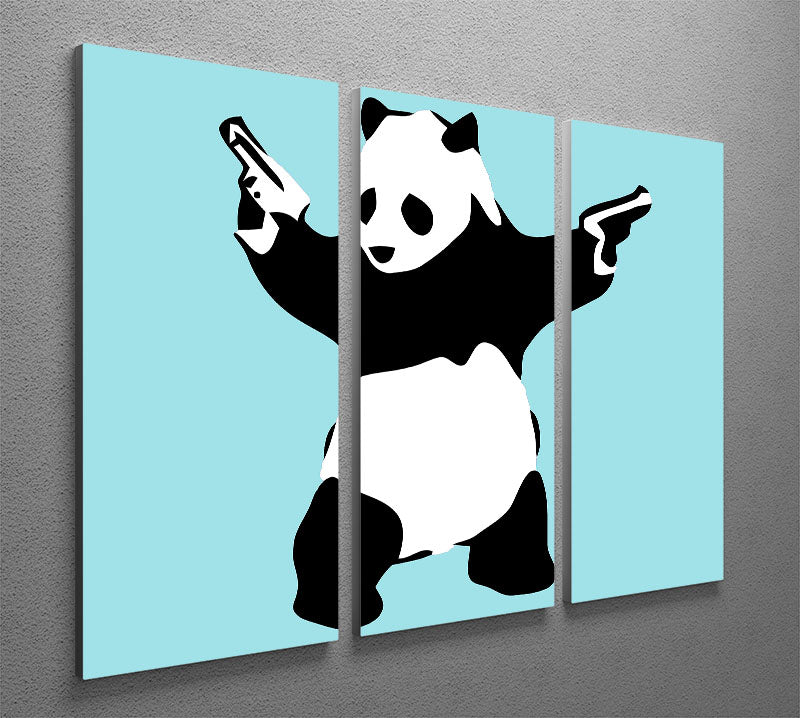Banksy Panda Light Blue 3 Split Panel Canvas Print - Canvas Art Rocks - 2