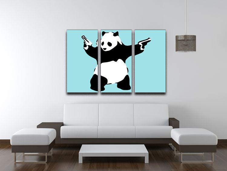 Banksy Panda Light Blue 3 Split Panel Canvas Print - Canvas Art Rocks - 3