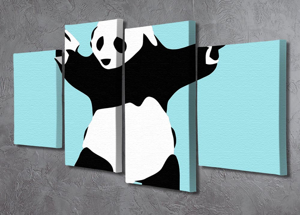 Banksy Panda Light Blue 4 Split Panel Canvas - Canvas Art Rocks - 2