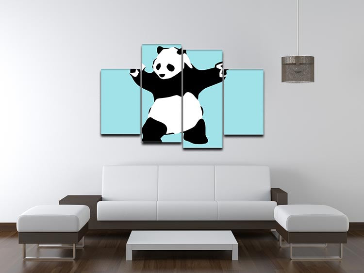 Banksy Panda Light Blue 4 Split Panel Canvas - Canvas Art Rocks - 3