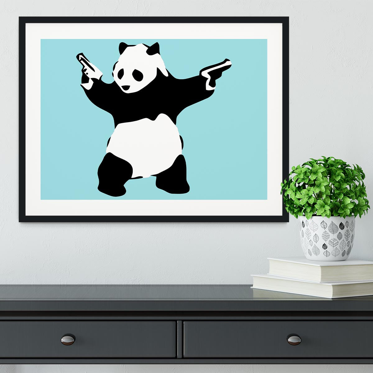 Banksy Panda Light Blue Framed Print - Canvas Art Rocks - 1