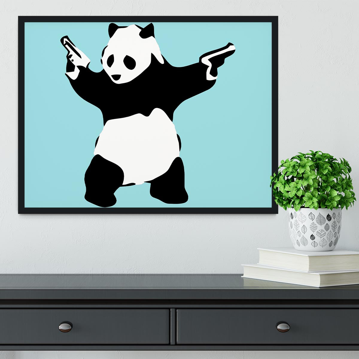 Banksy Panda Light Blue Framed Print - Canvas Art Rocks - 2