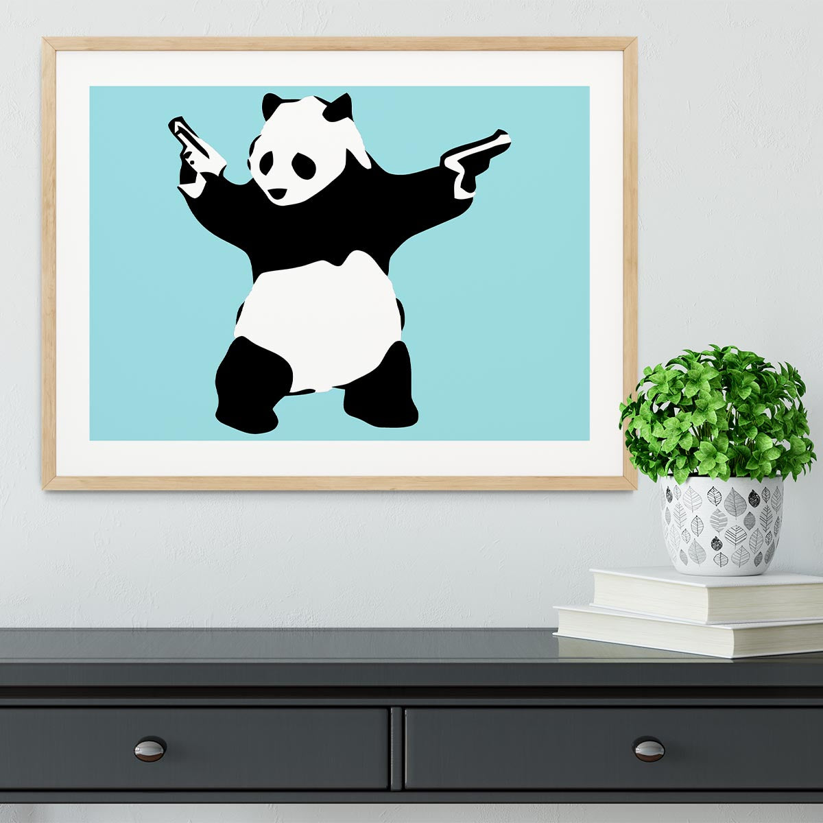Banksy Panda Light Blue Framed Print - Canvas Art Rocks - 3