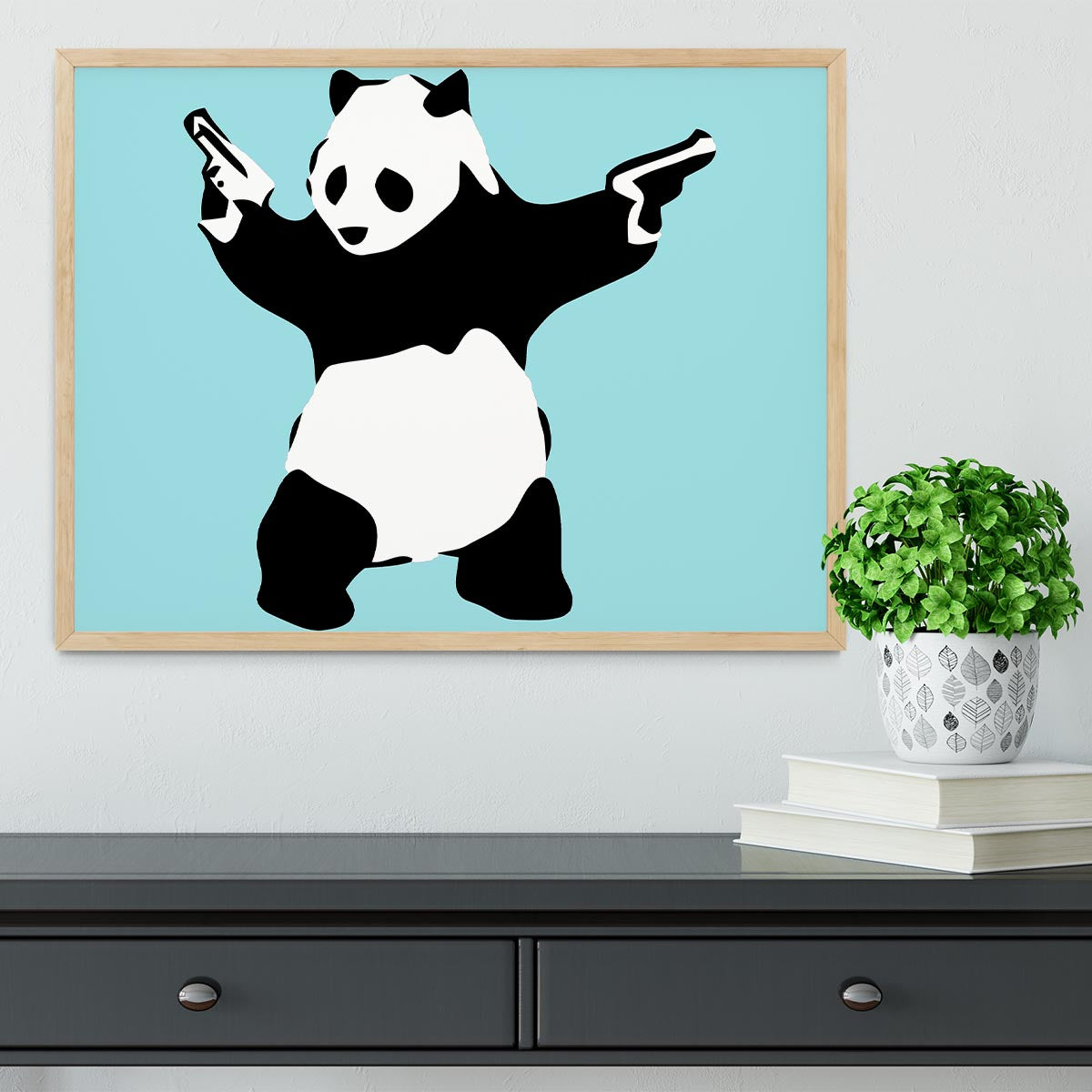 Banksy Panda Light Blue Framed Print - Canvas Art Rocks - 4
