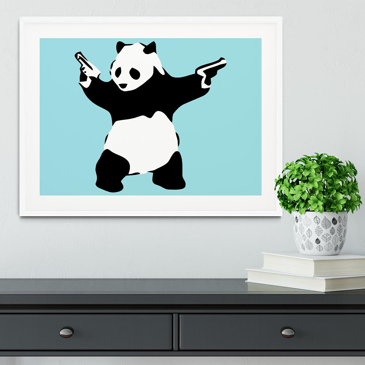 Banksy Panda Light Blue Framed Print - Canvas Art Rocks - 5
