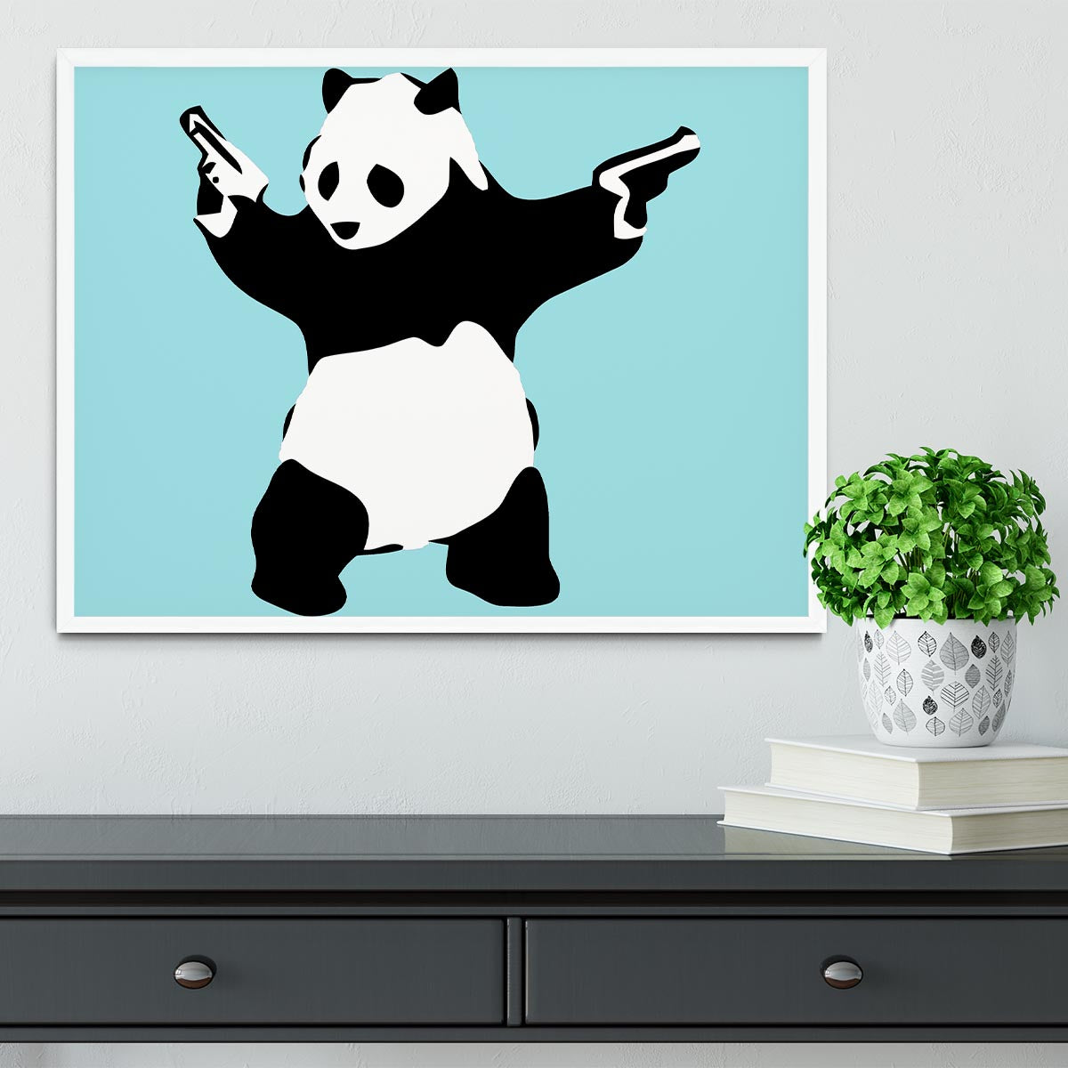 Banksy Panda Light Blue Framed Print - Canvas Art Rocks -6