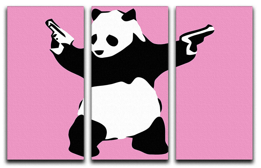 Banksy Panda Pink 3 Split Panel Canvas Print - Canvas Art Rocks - 1