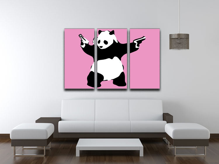 Banksy Panda Pink 3 Split Panel Canvas Print - Canvas Art Rocks - 3