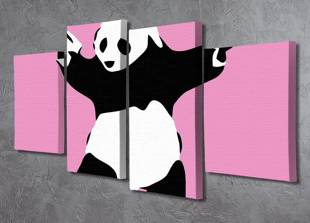 Banksy Panda Pink 4 Split Panel Canvas - Canvas Art Rocks - 2