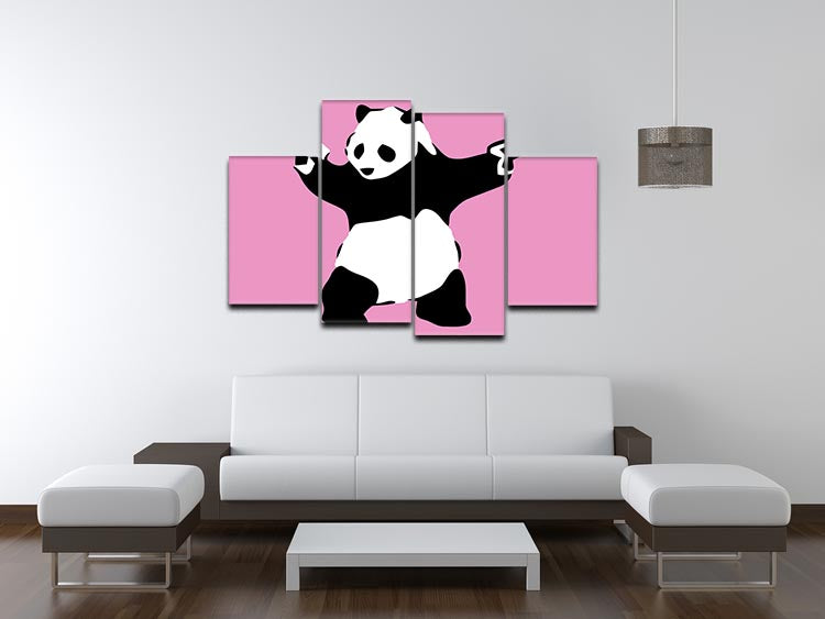 Banksy Panda Pink 4 Split Panel Canvas - Canvas Art Rocks - 3