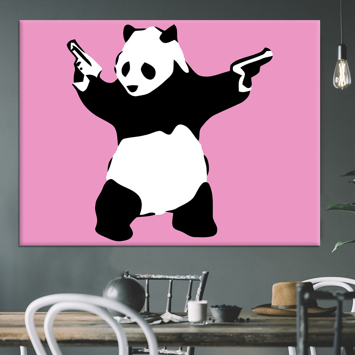 Banksy Panda Pink Canvas Print or Poster - Canvas Art Rocks - 3