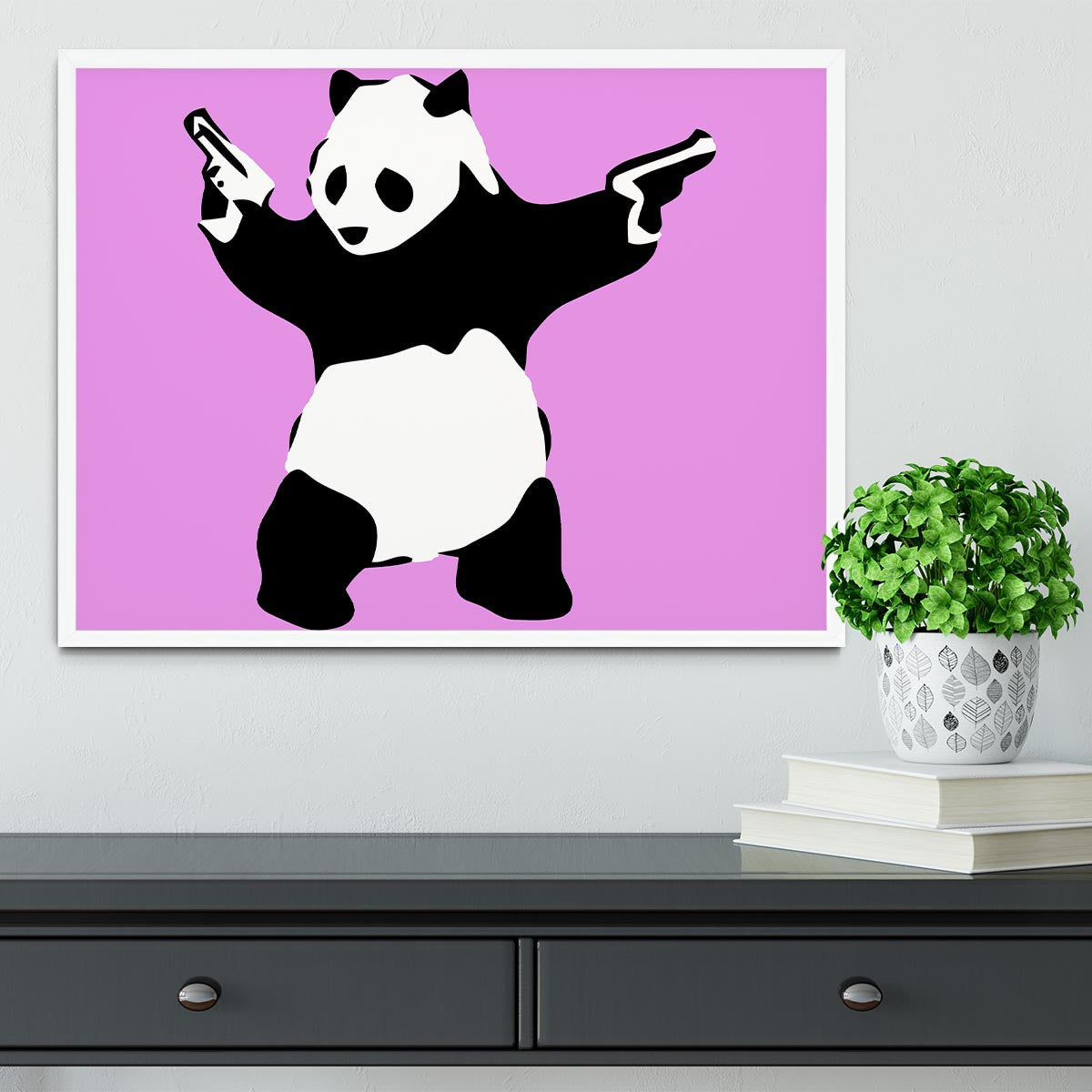Banksy Panda Purple Framed Print - Canvas Art Rocks -6