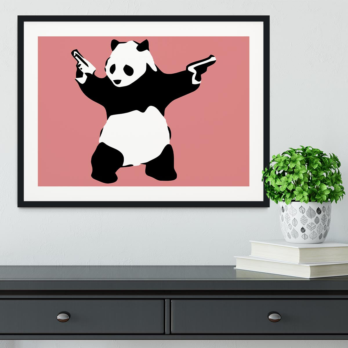 Banksy Panda Red Framed Print - Canvas Art Rocks - 1