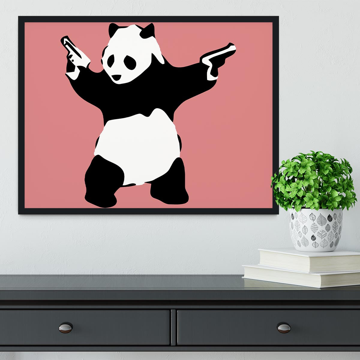 Banksy Panda Red Framed Print - Canvas Art Rocks - 2