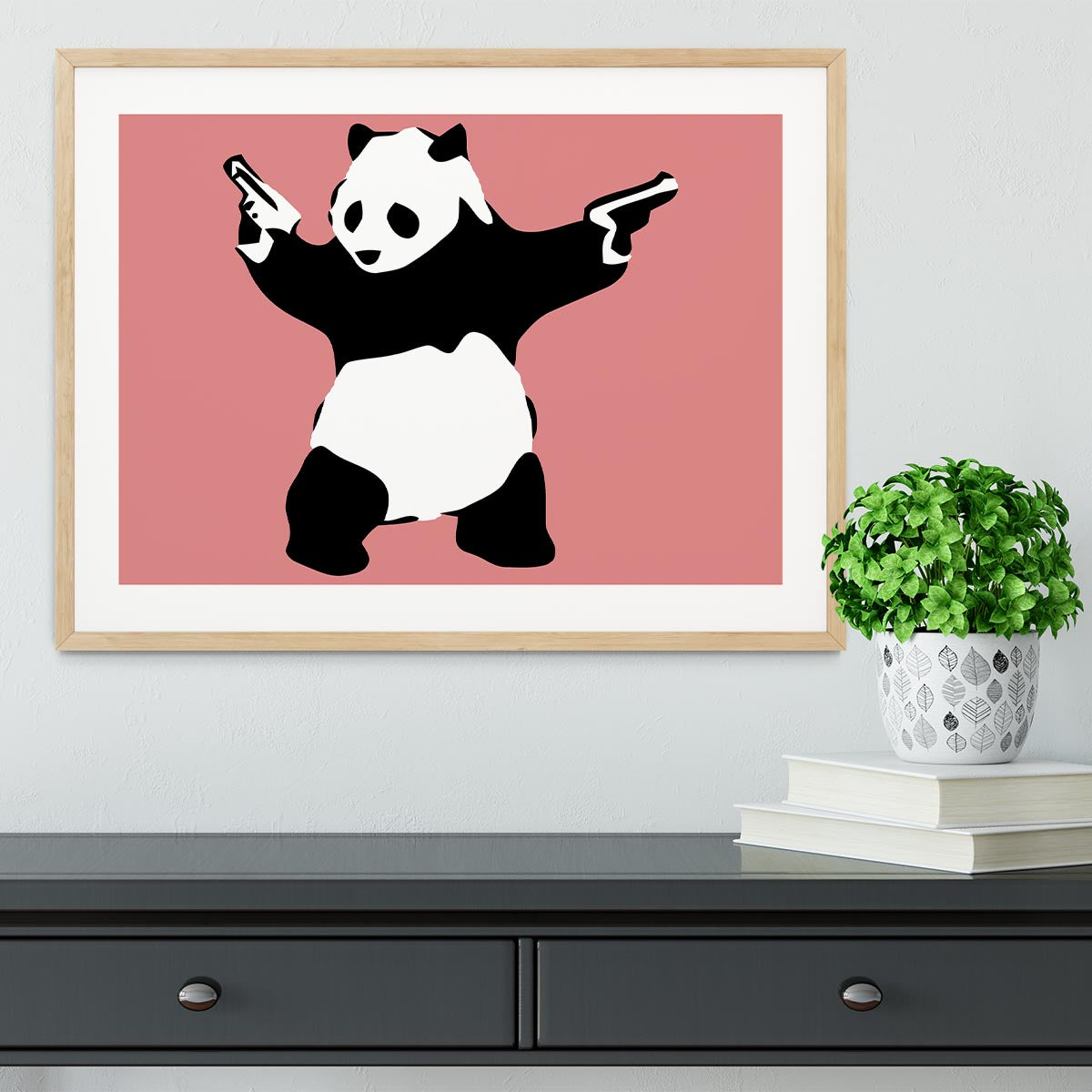 Banksy Panda Red Framed Print - Canvas Art Rocks - 3